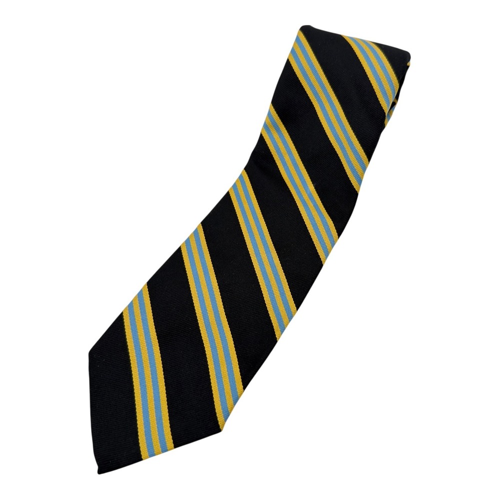 Vintage Jack Harper State College PA Regimental Stripe Tie Black‎ Gold Blue 3.5"